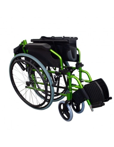 Silla de ruedas plegable de aluminio con respaldo partido | Reposabrazos abatibles | Verde | Modelo Bolonia