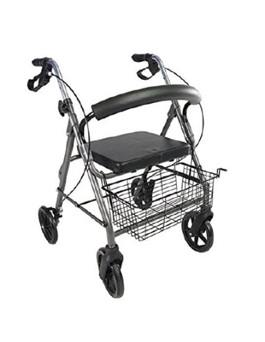 Andador de 4 ruedas con cesta, bandeja y soporte para bastones | Rollator Move Light | Gris